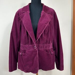 Sonoma Corduroy Fitted Violet Purple Burgundy Blazer Jacket Size 1X